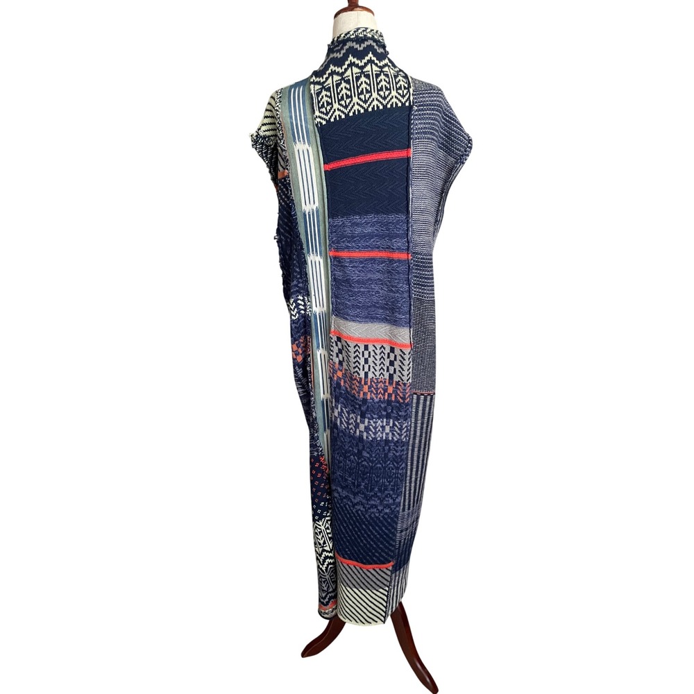 Free People Blue Skies Maxi Vest Patchwork Boho Sweater Duster XS Long Layering - Picture 6 of 7